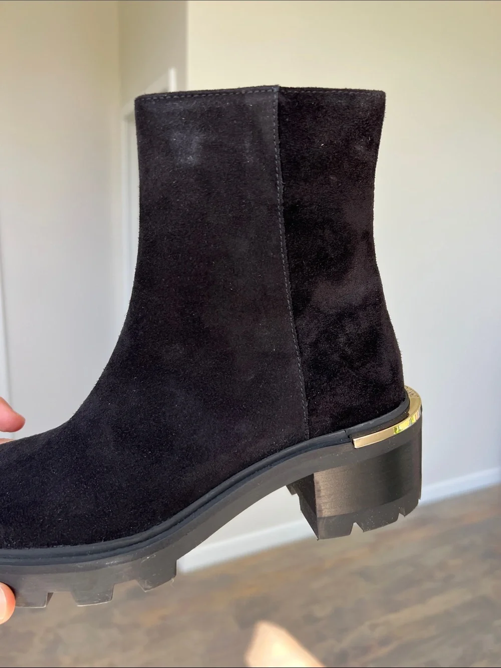 Jimmy Choo melodie 35 35.5 black velvet suede leather lug booties ankle boots